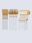 Набір столових приборів / кухонних предметів з нержавіючої сталі на 6 осіб з подарунковою коробкою 24шт. 9324 OnePro Золото-білий 70966