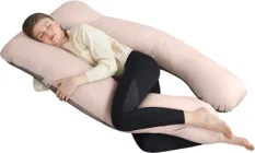 Подушка для вагітних і відпочинку Sleepingg U-Shape форми Антиалергенне волокно з наволочкою та блискавкою Беж (4820227283460)