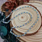 Жіночий срібний ланцюжок з жовто-блакитним камінням 925° проби 45 см * 4 мм "Арабський Бісмарк" (1842сл-45)