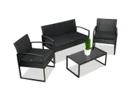 Набір садових меблів - JUST RELAX - Loft Style c Ротангу зі сталевим каркасом Чорний (Диван, стіл, Крісло х2 шт.)