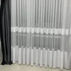 Тюль 1 шт бамбук з льоном білий з білими смугами 150х250 см на тасьмі з обважнювачем