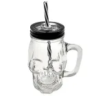 Чашка-банка з кришкою, що закручується, і трубочкою Stenson R93371 "Череп" 400 мл