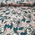 Тканина бязь Півонії ширина 220 см бежевий/зелений/чорний