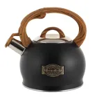 Чайник 2л з нержавіючої сталі для плити Kamille зі свистком та ручкою "soft touch" (чорний з коричневою ручкою)