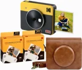 Подарунковий набір Фотокамера миттєвого друку KODAK Mini Shot 3 Retro Yellow + картриджі (68 фото) + чохол коричневий