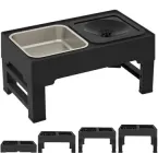 Миска для собак ELS PET 2 х 1,6 л подвійна на підставці з регульованою висотою, нержавійка з плаваючим блюдцем, Чорний (129-BLACK)