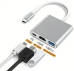Адаптер Type-C на HDMI USB 3.0, Перехідник для MacBook Apple Samsung Asus HP Type-З USB-хаб 4K (Type-C-HUB-3in1-SL) Silver