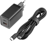 Мережевий зарядний пристрій Glasscove 45W GAN 2-Port Type-C + USB + Кабель з Type-C до Type-C 60W 2 м (TC-092CA)