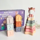 Дитячий розвиваючий силіконовий набір м'які кубики зі звуком +пірамідка Єдиноріжка, подарунок на народження