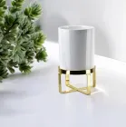 Кашпо керамічне на металевій підставці Flora 12,8 см Білий (30161), кашпо для підлоги на ніжках, горщик для квітів маленький