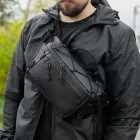 Нагрудна сумка бананка через плече STORM Поясна чорна з еко шкіри на 4 відділень.