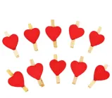 Набір 10 шт декоративні дерев'яні прищіпки Сердечки Червоні
