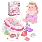 Лялька пупс функціональний з волоссям Hada BEBE 12 звуків п'є з пляшечки ходить до туалету заплющує очі з ліжком-переноскою 30 см (WZB 9806-5)