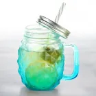 Джар Банка кухоль з трубочкою Колор-ананас, 500 мл, Блакитний