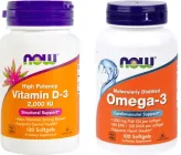 Набір Вітаміни Now Foods Вітамін D3 2000IU 120 желатинових капсул (733739003676) + Жирні кислоти Now Foods Омега-3 1000 мг 100 желатинових капсул (733739016508)