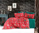 Тканина поплін для постільної білизни новорічний принт потяг 125г/м2 240см 1м.п.