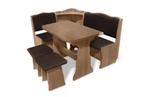 Кухонний комплект м'який куточок зі столом та двома табуретами Симфонія Мікс Меблі Горіх еко/Шоколад (ДСП/екошкіра) (А0027101)