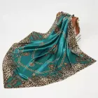 Шовкова хустка Mosi з леопардовим принтом 90*90см зелена