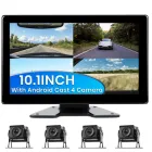 Автомобільний паркувальний комплект для вантажних автомобілів з дисплеєм 10.1" та 4 камерами заднього виду Podofo A-3768, з відеореєстратором, Android Auto/CarPlay, Bluetooth, FM, Wi-Fi