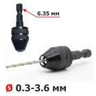 Універсальний міні-патрон для дрилі, шурупокрута Ø 0.3 - 3.6 мм з тримачем 1/4' (6.35 мм) - BLACK