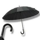 Парасоля 24 спиці з шкіряною ручкою антивітер антишторм чоловіча жіноча парасолька зміцнена сімейна 110 см чорна