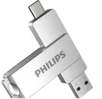 Флешка Двостороння Брелок Поворотна 2 в 1 для ПК та телефону PHILIPS 60UT USB 3.2 + Type-C OTG 64 гб Super Speed 150Mb/s Silver
