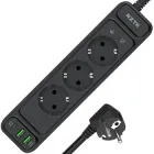 Мережевий фільтр-подовжувач RZTK Power Strip Pro 3 + 2 USB-A + USB-С (PD20W) Black 2 м