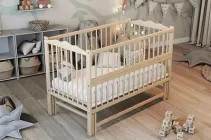Дитяче ліжечко для новонародженої дитини з маятником і бортиком ліжко Дубик-М Веселка з маятниковим механізмом без шухляди бук 120х60 см натуральне дитячі ліжечка для новонароджених немовлят