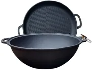 Казан чавунний Maysternya 8 л узбецький WOK з кришкою-сковородою гриль 34 см 11 кг (Т405СРGr)