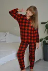 Тепла дитяча піжама (сорочка + штани) Мікрофліс Family look SNS 134-140 (червона клітинка) 2510519