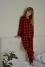 Тепла дитяча піжама (сорочка + штани) Мікрофліс Family look SNS 110-116 червона клітинка 2510519