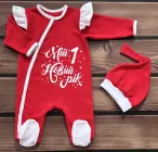 Теплий новорічний комплект для немовлят з шапочкою зріст 68 - 74 см (6 - 9 місяців) BST Червоний з білим