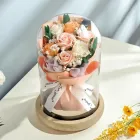 Вічні квіти в колбі (букет у склі) «Помаранчево-білі троянди» з підсвічуванням і подарунковим пакетом