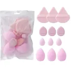 Професійний набір різних спонжів, бьюти-блендерів та пухівок для макіяжу PUFFY, упаковка 12 шт, рожевий (94520383)