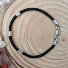 Браслет із плетеної чорної нитки зі срібними вставками та замком 925° проби (315/4-20)