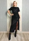 Нарядна сукня-максі з блискучого трикотажу чорна di classe L-XL 17-501
