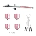 Професійний змінний набір для аерографії: міні аерограф - розпилювач з ємностями для фарби (4х7 мл) та щіточками для чищення, рожевий (95212756)