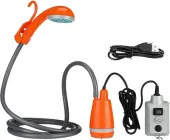 Душ портативний на акумуляторі туристичний з вбудованим насосом Poputchik Li-ion 2200 мАг для кемпінгу і дачі з виносним вимикачем Помаранчевий (960300-IS)