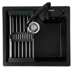 Гранітна мийка для кухні AquaMill MILTON чорна + змішувач GRAND + дозатор + сифон + решітка