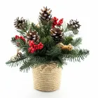 Новорічна композиція GALA DECOR декоративний букет на стіл 20*25 см білий з зеленими гілками в натуральному кашпо арт.К1501/1