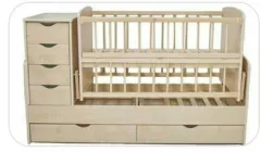 Ліжечко - трансформер (люлька, тумба, ліжко для підлітка, письмовий стіл). Бук+ДСП. Колір Ваніль.