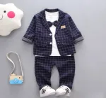 Нарядний костюм-трійка хлопчику Піджак + кофта + штани розмір 100 см Темно-синій