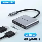 HDMI спліттер type-c на 2хHDMI Lemorele 2 Port USB C Hub to Dual HDMI 4K 60HZ