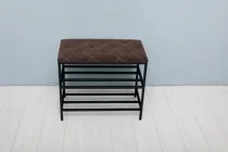 Підставка для взуття 60*32*52 см темно-коричнева з чорним каркасом, велюрова підставка для взуття на 2 полички