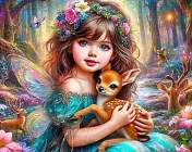 Набір алмазної мозаїки БЕЗ підрамника з голограмними та фейрі даст алмазами АлМазка Фея лісу 40х50см АЛМ240 б/п