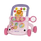 Дитячі ходунки-каталка ігровий центр (звук, рухомі шестерні, сортер, піаніно, пальчиковий лабіринт, годинник, гра з кульками, обтяжувач) Lion 368-17 Рожевий