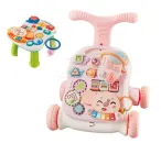 Дитячі музичні ходунки-каталка 2 в 1 з багатофункціональним ігровим столиком (N6038) Рожеві