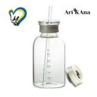 Скляна пляшка з соломинкою і двома кришками, 450мл