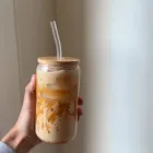 Склянки для гарячих напоїв скло 350 мл склянка для лате з трубочкою та кришкою