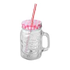 Чашка-банка Stenson Quality 400 мл кришка закручується з трубочкою Прозорий з рожевим (R29806/R101052-S)